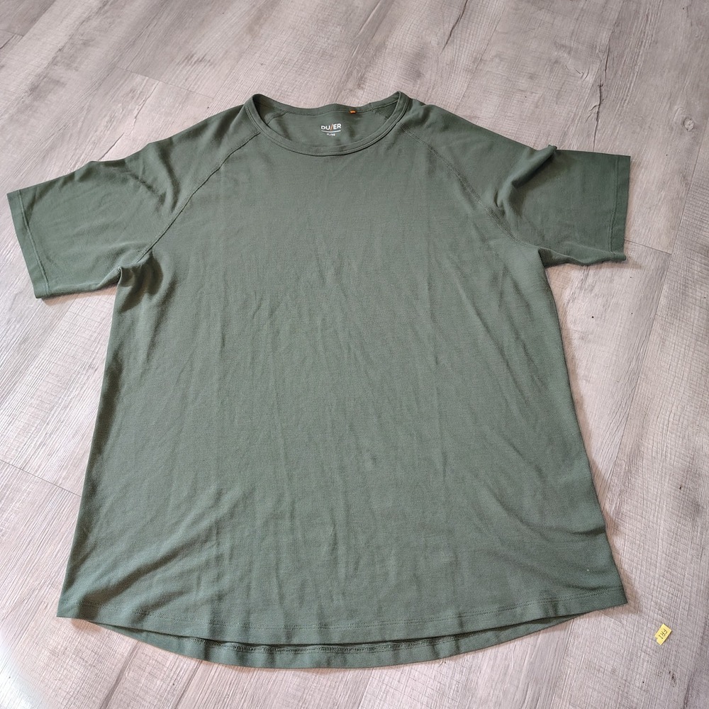 DU/ER Mens Performance Crewneck T-Shirt Olive Green Raglan Sleeve MTJS1635 XL